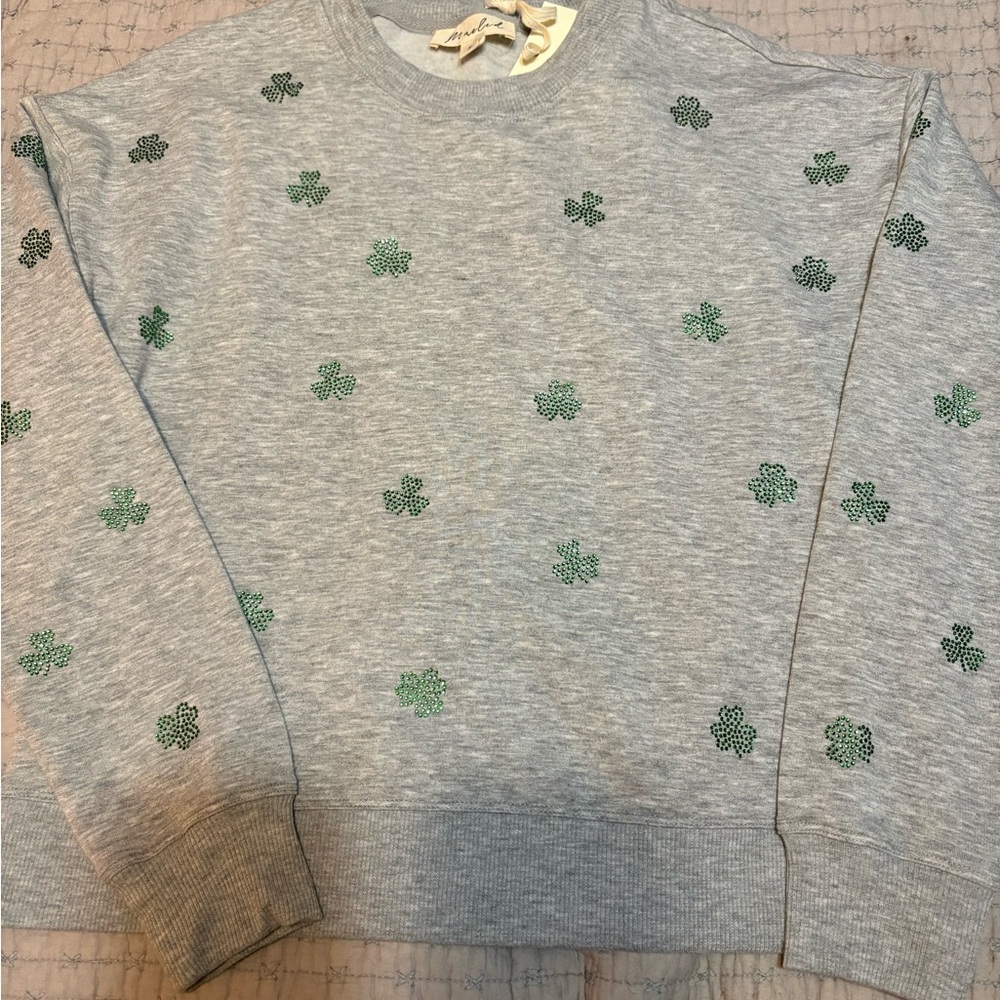 Embroidered Clover Grey Crewneck Sweater
